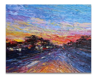 Sunset Reflections – Original Oil Painting, Abstract Landscape Art, Colorful Impasto Artwork
