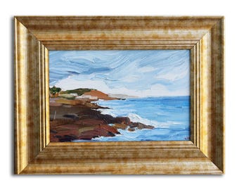 Framed Italian Coast Oil Painting: Tiny Seascape Wall Art