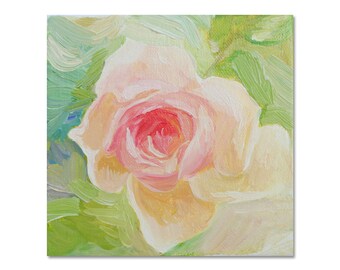 Pink Rose Oil Painting: Textured Floral Impasto Art
