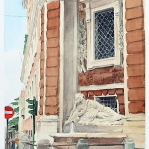 Original Cityscape Watercolor – Four Fountains Street Painting – Rome Architecture Art – Street View Wall Decor