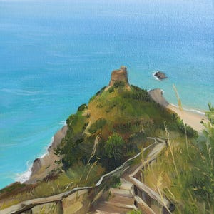 Original Seascape Oil Painting of Coastal Italy – Vintage-Style Mediterranean Wall Art, Holiday Decor