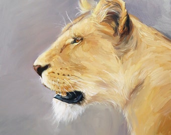 Lioness Oil Painting on Canvas: Wildlife Animal Original Art