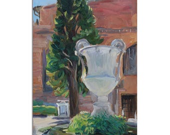 Rome Oil Painting: Baths of Diocletian, Framed Original Artwork
