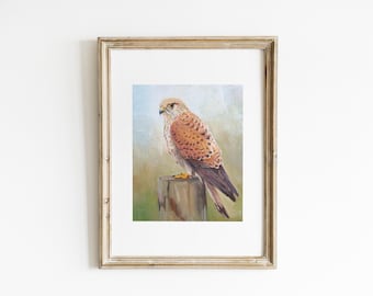 Kestrel Bird Oil Painting Print – Wildlife Falcon Nature Artwork (Museum-Quality Matte Paper)