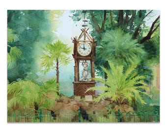 Rome Water Clock Painting, Villa Borghese Artwork, Italian Landscape Wall Art (9x12 Cotton Paper)