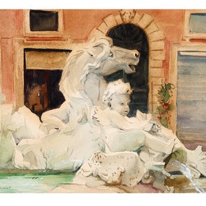 Original Watercolor Painting - Piazza Navona Fountain, Rome - Italian Cityscape Wall Art