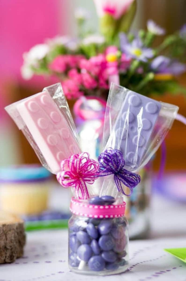 Building Blocks Birthday Favors Pink and Purple Chocolate Lollipop Kids Birthday Favors image 1