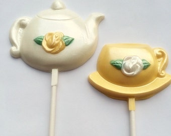 Yellow Tea Party Favors Teacup and Teapot Chocolate Lollipops for Bridal Shower, Tea Party, Mother's Day Gift, Kid's Birthday Party