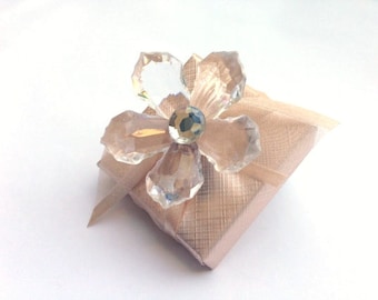 Bling Wedding Favors Square Chocolate Favor with Flower Embellishment Decorated Chocolate