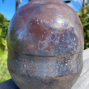 Handmade Low Fired Round Raku Bud Vase, Earthenware Metallic Vase, Modern Raku Flower Vase, Handthrown Copper Iridescent Decorative Vase