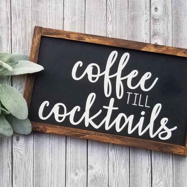 café jusqu'à cocktails signe bois | signe de café de ferme | décor à la maison rustique | décoration murale de ferme | enseigne de café