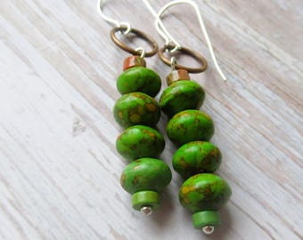 Imperial Jasper Drop Earrings: Sterling Silver Boho Dangle, Gift Bag
