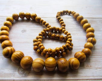 Boho Burlywood Halskette und Armbänder Set, Chunky Beads auf Stretch Baumwolle mit Geschenk Tasche