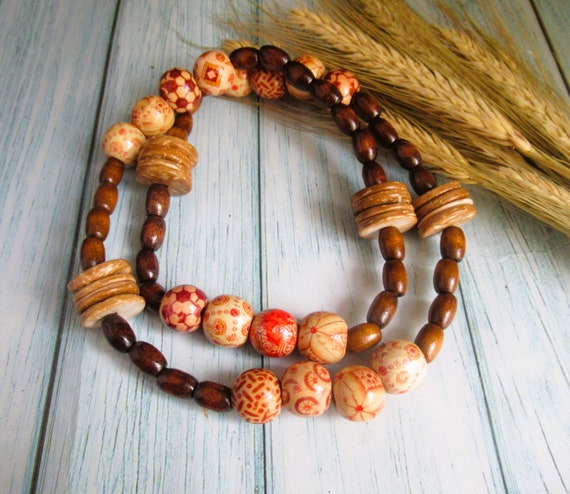 Chunky Wooden Vintage Necklace. Wooden Beads Necklace. Summer Jewellery.  Beach Vibes. Wooden Necklace. - Etsy Israel