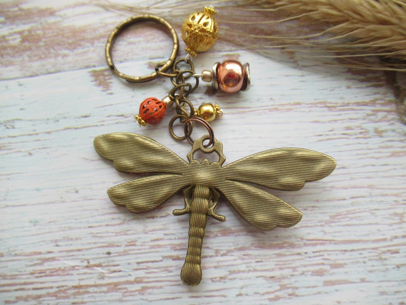 Dragonfly Key Chain, Hand Painted Orange Key Ring With Gift Bag Etsy