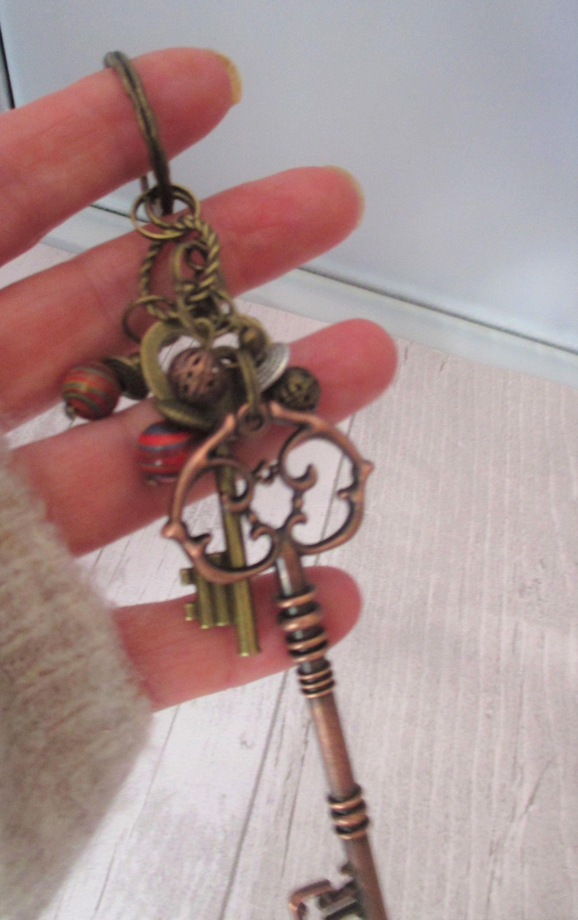 Copper Keychain Bronze Antique Key Steampunk Boho Bag Charm Etsy