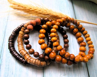 Wooden Stacking Bracelets,Boho Coco wood Women's Men's with Gift Bag
