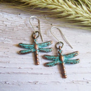 Dragonfly Earrings turquoise copper boho earring  Sterling Silver Ear Wires womens mens with gift bag