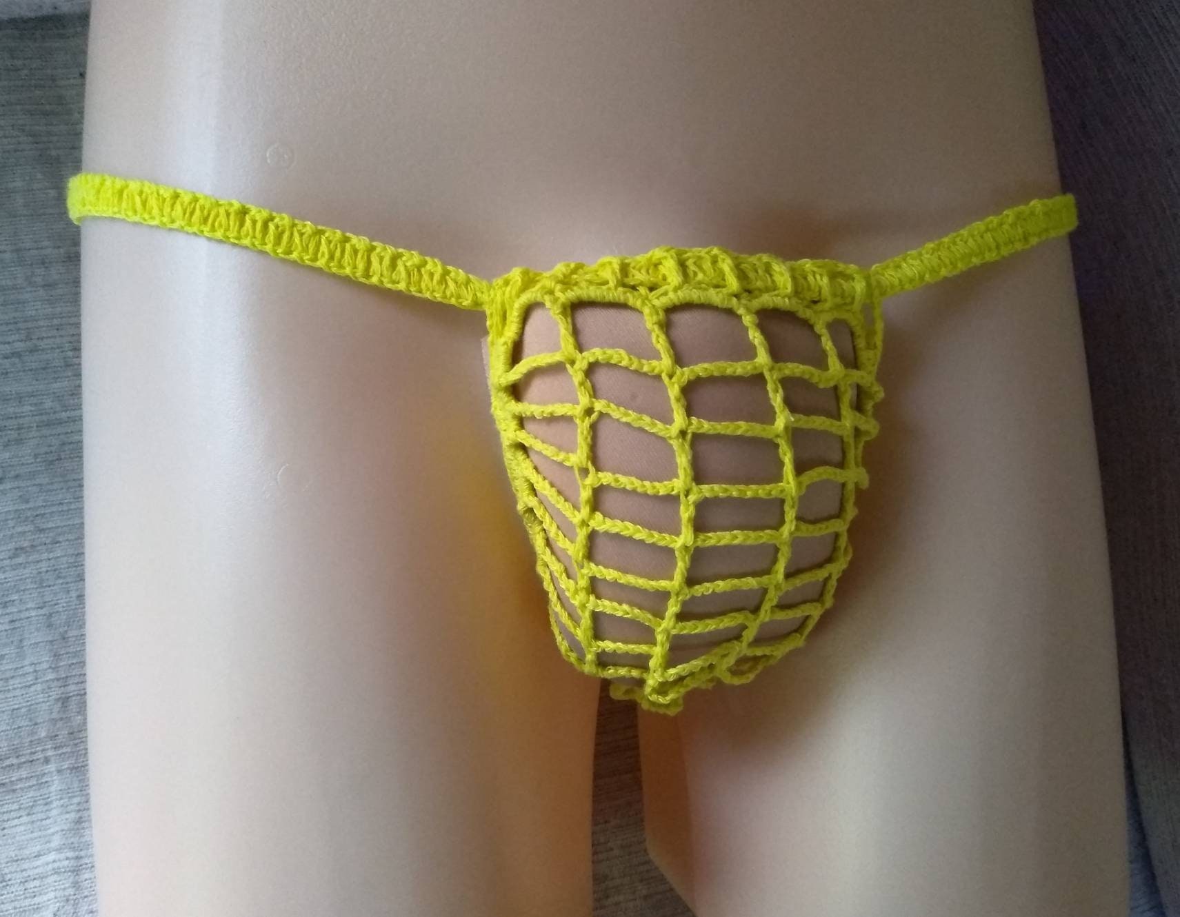 Hand Crochet Elasticity Men Thong String Underwear Lingerie Panties