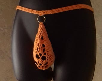Hand Crochet Men's Thong: Tear Drop Design, Adjustable
