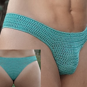 Men's Crocheted Pouch Thong Underwear Hollow Out G-string Swimwear Bikini  T-back