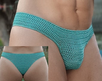 Fast drying Handmade  Crochet Men's Bikini Swim Bottoms - Unique Swimwear for Beach Lovers!