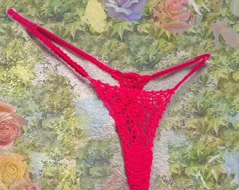 Slip bikini con perizoma all'uncinetto fatto a mano / Abbigliamento da spiaggia da donna / Costume da bagno boho