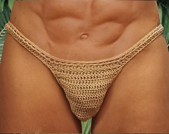 Men bikini LOW CUT crochet swimsuit, sexy full bottom low rise thongs free shipping