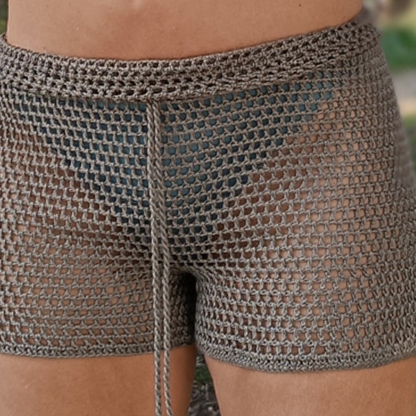 Shorty de bain d'été respirant et confortable, motif net en coton mélangé au crochet, livraison gratuite UNISEXE