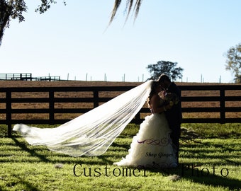 Custom Handmade Long Cathedral Cut Edge or Raw edge  Bridal Wedding Veil Ivory White Off Diamond