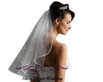 Elbow 1 Tier Tailor Custom Handmade Crystal Rhinestones Wedding Bridal Satin Edge Veil