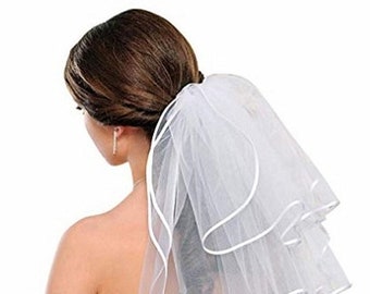 Shoulder 3 Tier Tailor Custom Handmade Plain Wedding Bridal Satin Edge Veil