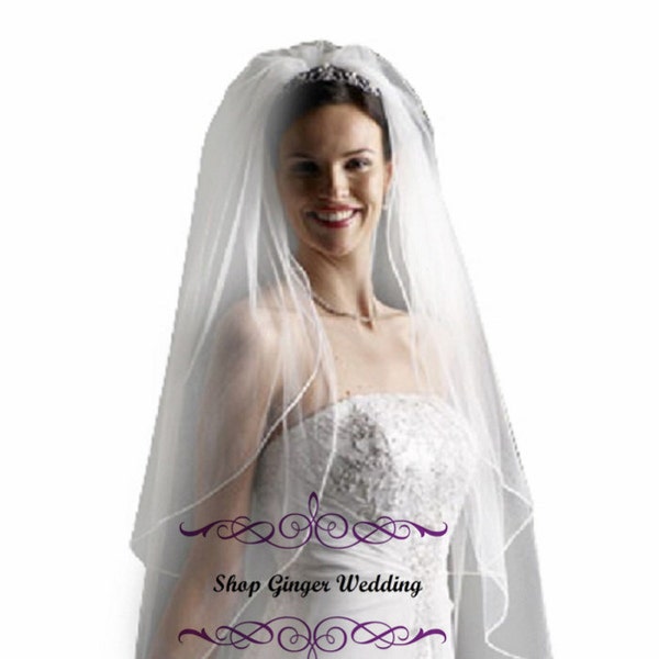 Fingertip 2 Tiers Tailor Custom Handmade Wedding Bridal Satin Edge Veil