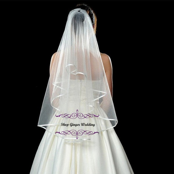 Fingertips 2 Tiers Tailor Custom Handmade Wedding Bridal Satin Edge Veil