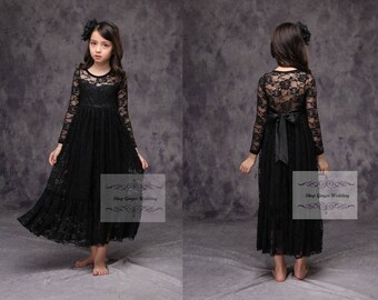 black lace flower girl dress