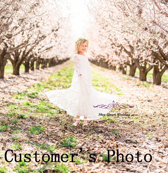 Lace Trumpet Long Flower Girl Dress Birthday Wedding Communion Ship USA D7