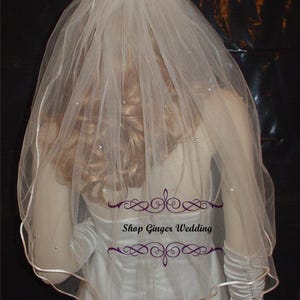 Custom Handmade Crystal Rhinestones 2 Tiers Shoulder Tailor Custom Handmade Wedding Bridal Satin Edge Veil