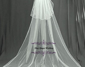 2 Tiers Chapel Cathedral Royal Tailor Custom Handmade Wedding Bridal Satin Edge Veil