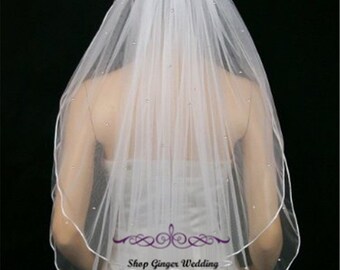 Elbow 2 Tiers Tailor Custom Handmade Crystal Rhinestones Wedding Bridal Satin Edge Veil