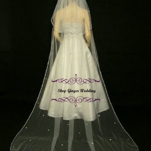Cathedral Royal  2 T Crystal Rhinestones  Tailor Custom Handmade Wedding Bridal Satin Edge Veil Long