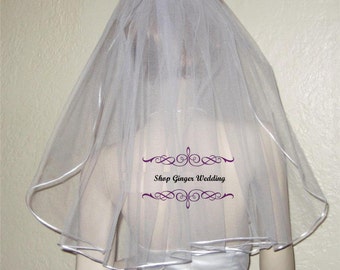 Custom Shoulder Elbow Fingertip 1T Wedding Bridal Veil White Ivory Off White Satin Edge