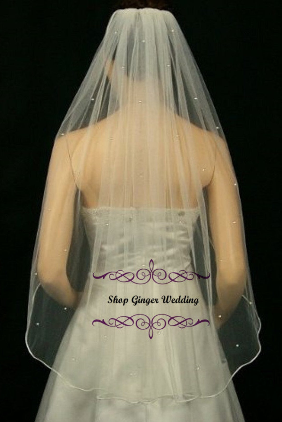 New 1 Tier Pearls and Rhinestones Veil Fingertip Length Bridal Veil Metal Comb main image 0