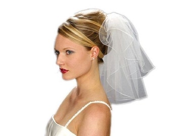 Shoulder  2 Tiers Tailor Custom Handmade Plain Wedding Bridal Satin Edge Veil