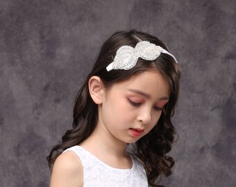 flower girl hairband, elastic crystal headband, bridal bridesmaid hair accessory, girl crystal accessory HB01