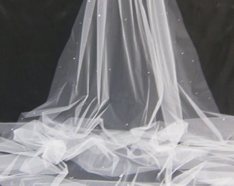 Cathedral Chapel Waltz Tailor Custom Handmade 1 Tier Crystal Rhinestone Wedding Bridal Cut Edge Veil