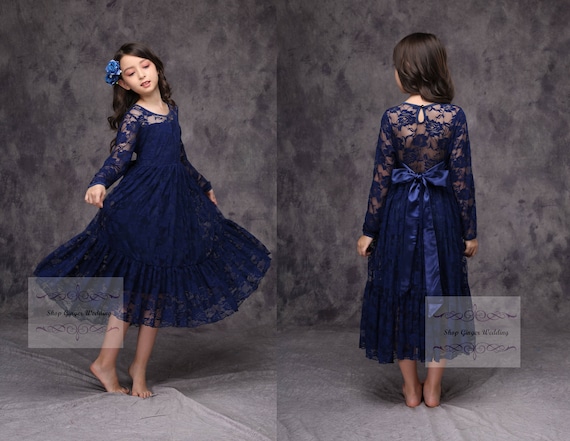 navy lace long sleeve dress