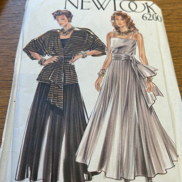 Evening dress with thin straps, sash and full skirt and jacket New Look 6200 sewing pattern  sizes 10 -  12 -bust 32 - 34" SP49