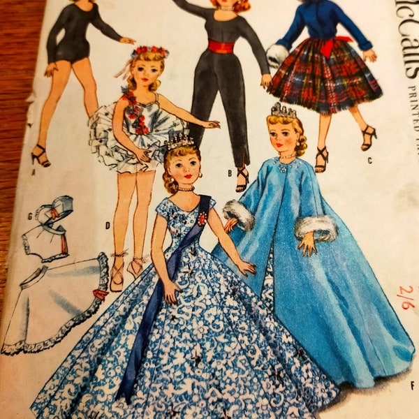 1940 22" Cindy doll high heel wardrobe sewing pattern cut/complete queen gown cloak ballerina, pants bra petticoat & more McCalls 2255 SP147