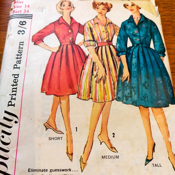 Vintage 1950s swing button front  dress with soft folds  Simplicity 4182 original vintage sewing pattern. Most uncut size 14 bust 34 " SP399