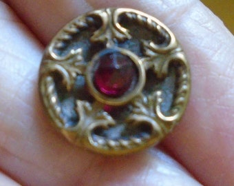 Antique Victorian Gay nineties silver gilt natural amethyst and enamel button Gay 90s unusual collectors item 1890s button